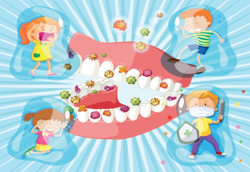 Killing bacteria on teeth in cartoon design at Flagstaff, AZ